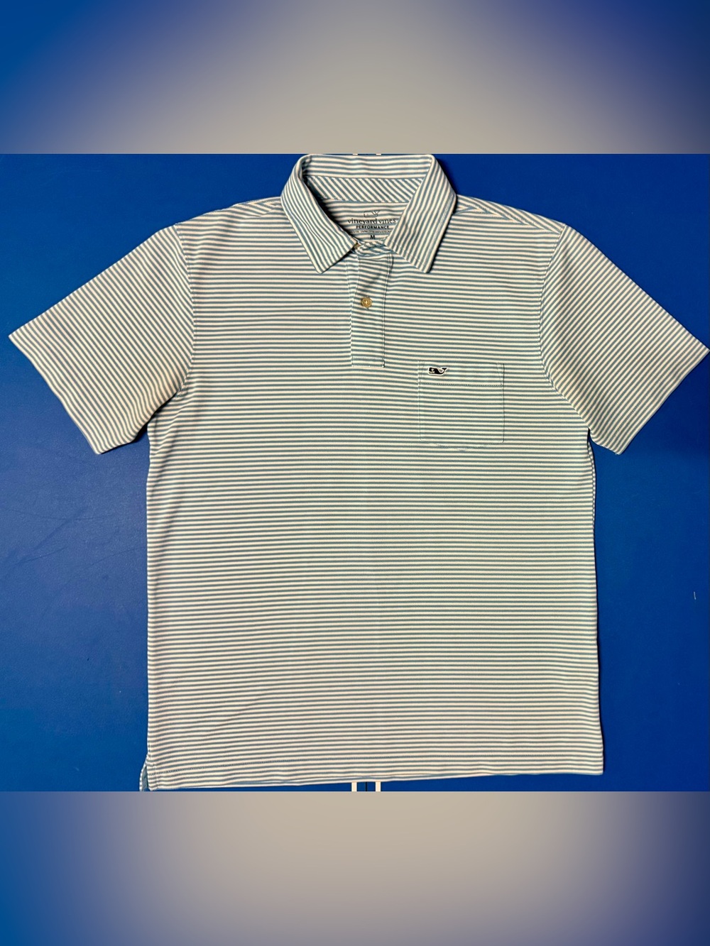 Vineyard Vines Performance Polo Men’s M Blue White Stripe Pima Cotton Pocket